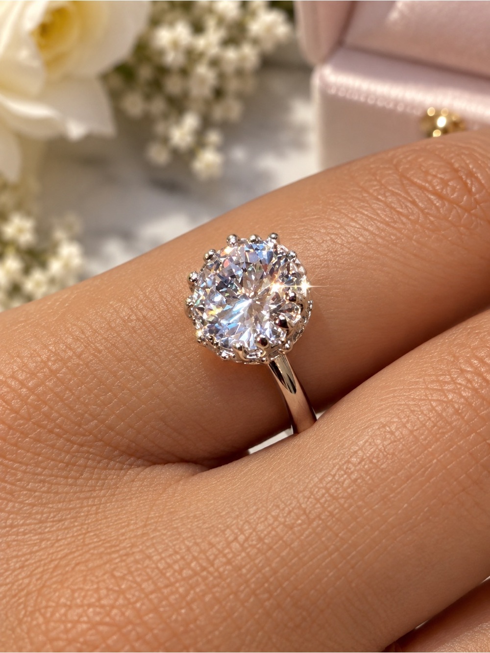 Stainless steel heart ring silver  CZ stone